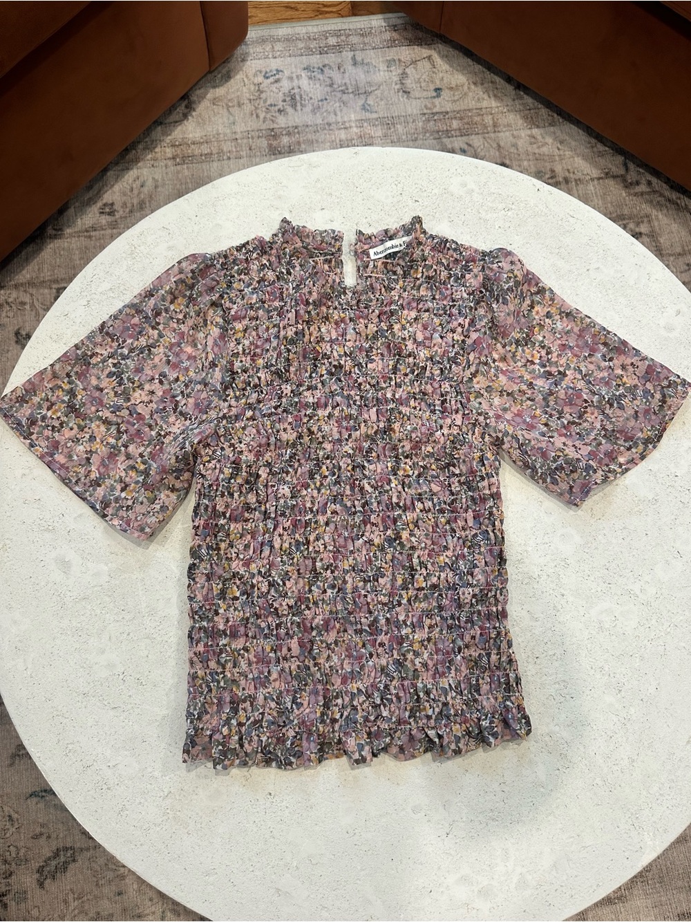Abercrombie Smocked Floral Short-Sleeve Top - Pink Multi